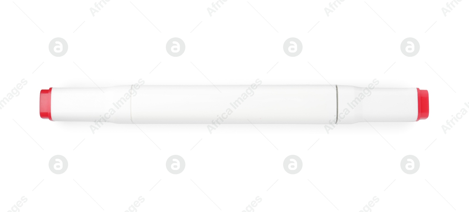 Photo of One double-sided marker pen on white background, top view