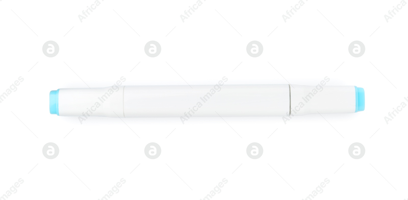 Photo of One double-sided marker pen on white background, top view