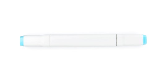 Photo of One double-sided marker pen on white background, top view