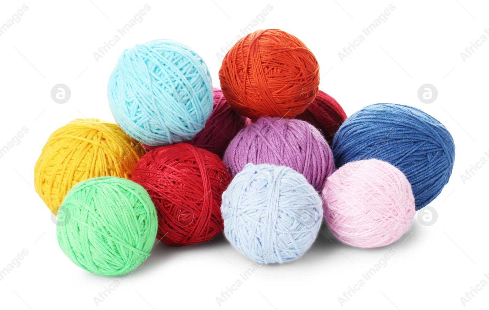 Photo of Balls of colorful yarns isolated on white