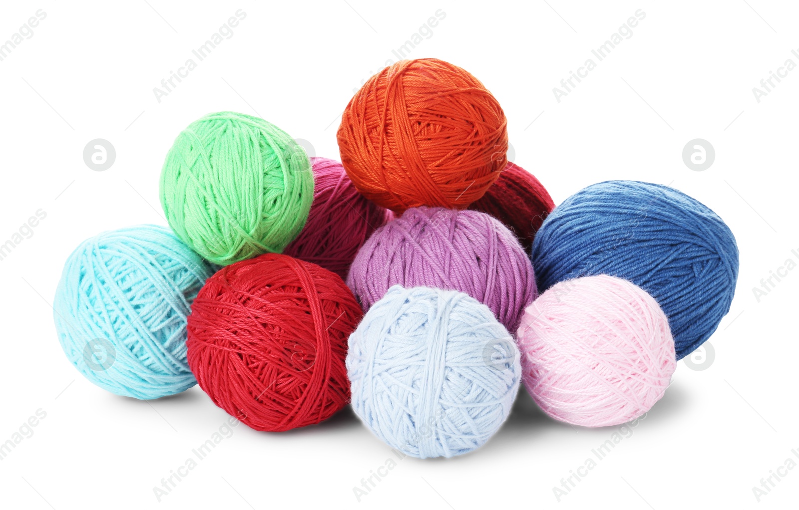 Photo of Balls of colorful yarns isolated on white