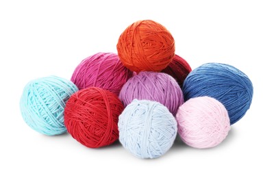 Balls of colorful yarns isolated on white