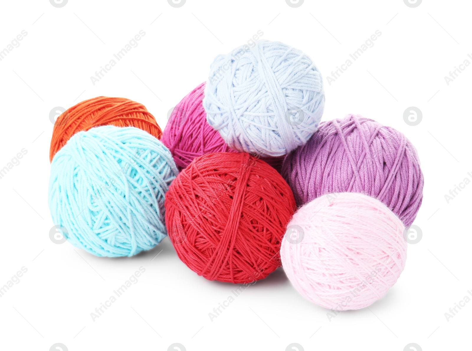 Photo of Balls of colorful yarns isolated on white