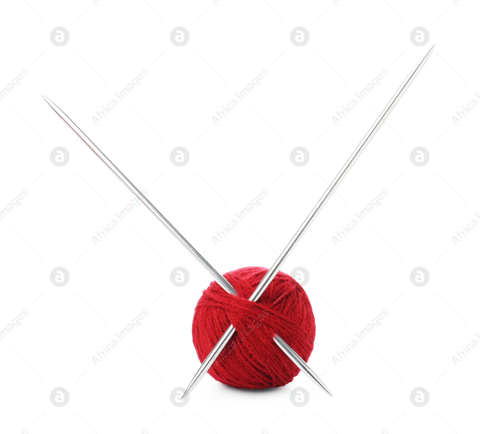 Photo of Ball of yarn and knitting needles isolated on white