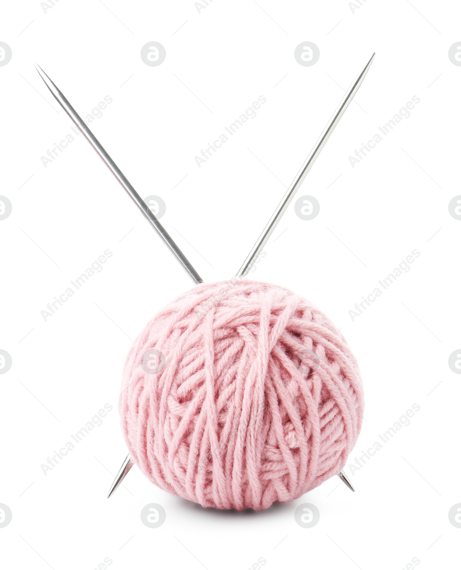 Photo of Ball of yarn and knitting needles isolated on white