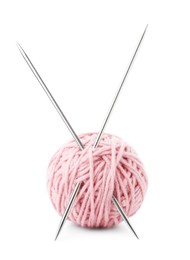 Ball of yarn and knitting needles isolated on white