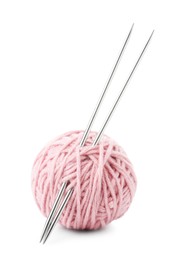 Photo of Ball of yarn and knitting needles isolated on white