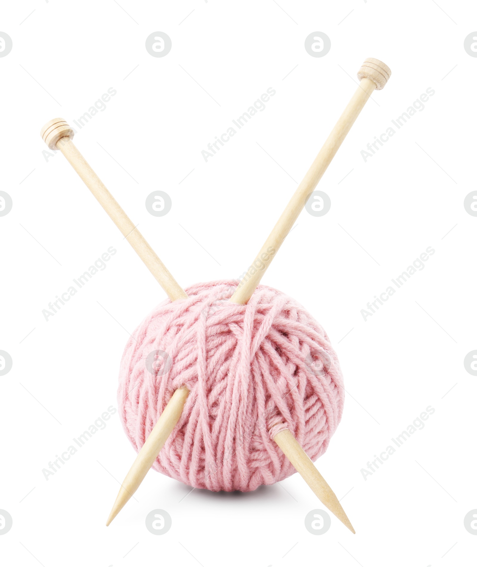 Photo of Ball of yarn and knitting needles isolated on white