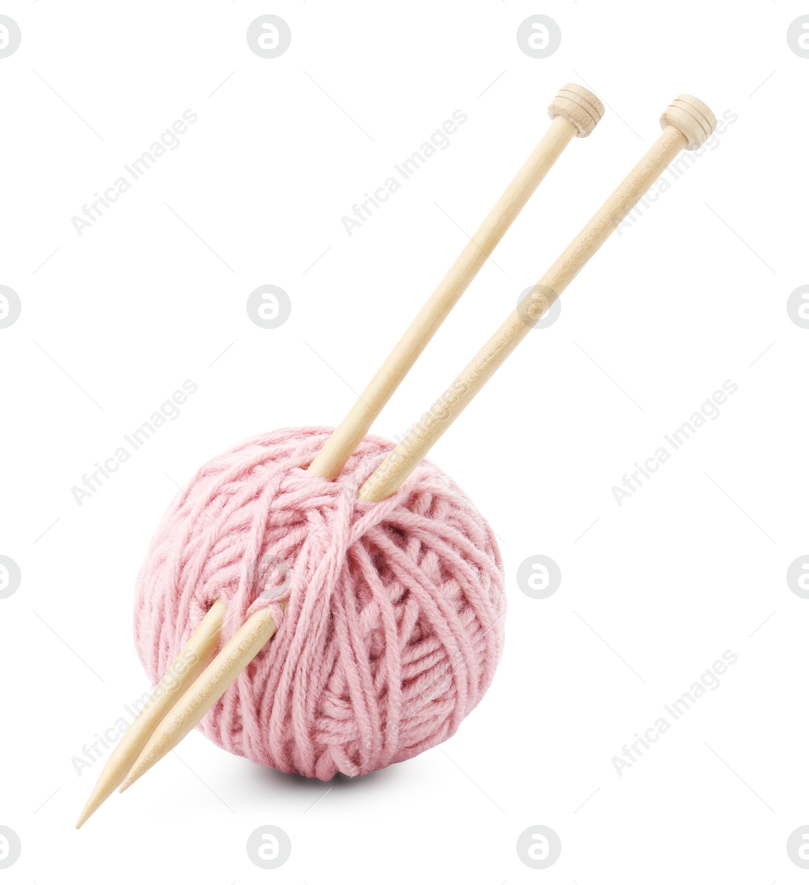 Photo of Ball of yarn and knitting needles isolated on white