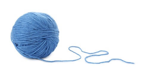 Photo of Ball of blue yarn isolated on white