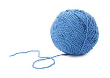 Ball of blue yarn isolated on white