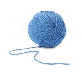 Ball of blue yarn isolated on white