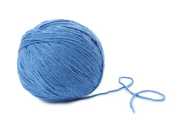 Ball of blue yarn isolated on white