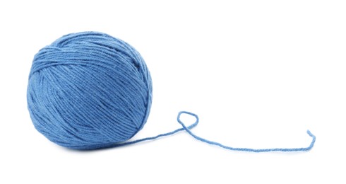 Photo of Ball of blue yarn isolated on white