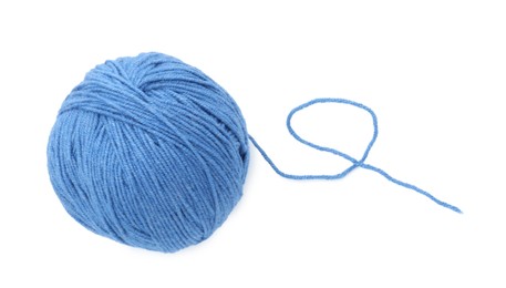 Photo of Ball of blue yarn isolated on white