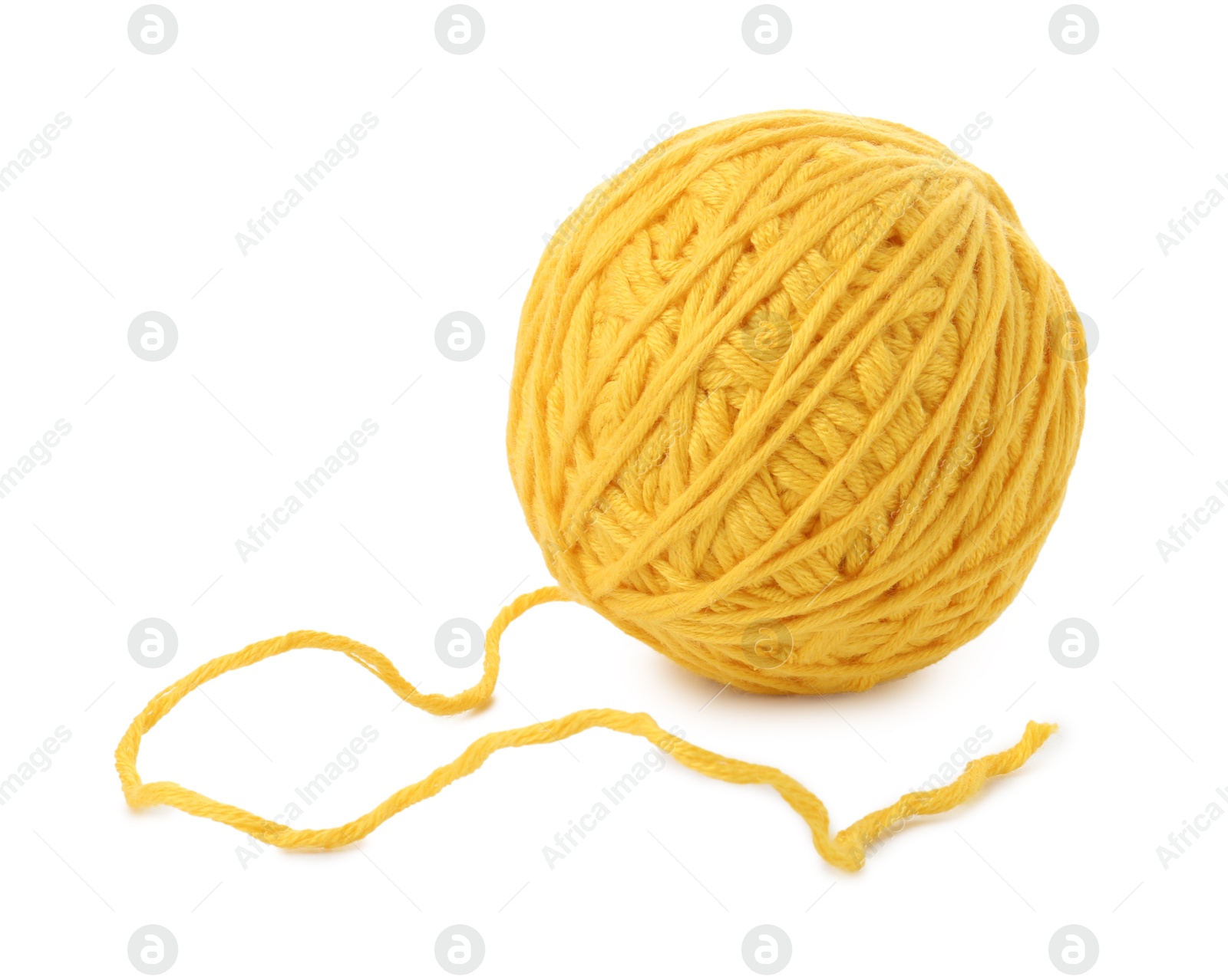 Photo of Ball of yellow yarn isolated on white