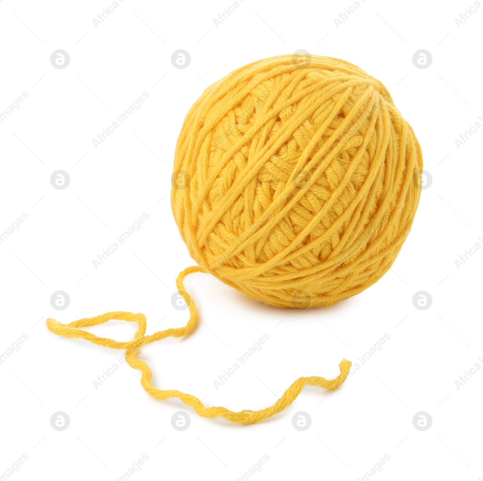 Photo of Ball of yellow yarn isolated on white