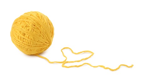 Photo of Ball of yellow yarn isolated on white