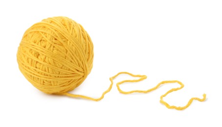 Photo of Ball of yellow yarn isolated on white