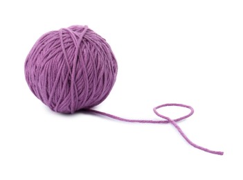 Photo of Ball of violet yarn isolated on white