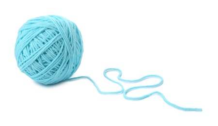 Photo of Ball of light blue yarn isolated on white