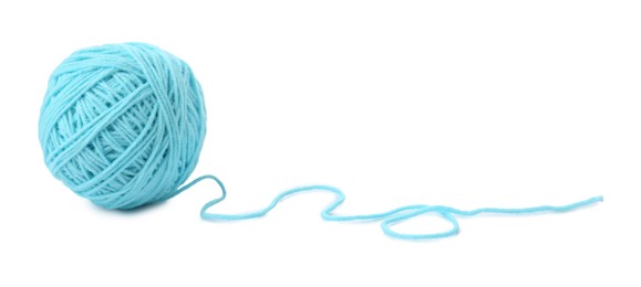 Photo of Ball of light blue yarn isolated on white