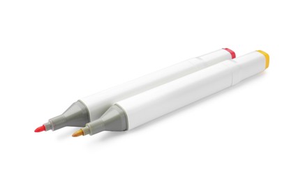 Photo of Two colorful marker pens on white background