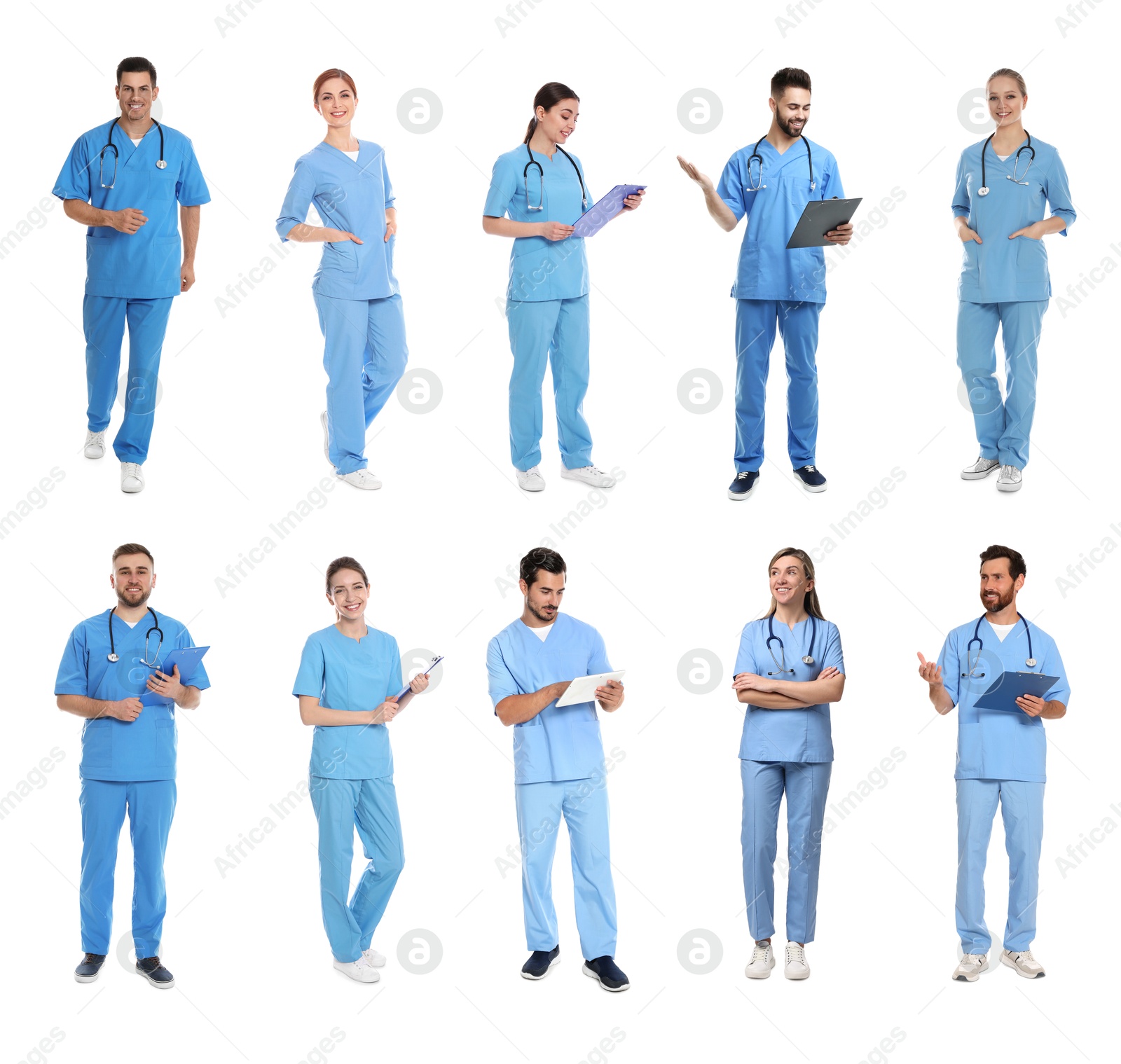 Medical nurses in uniforms on white background, set Image of Medical nurses in uniforms on white background, set