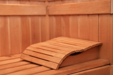 Photo of View of empty wooden sauna with bench