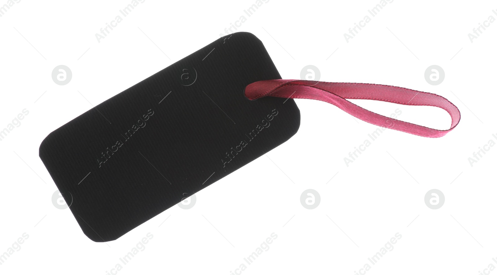 Blank tag with ribbon isolated on white Photo of Blank tag with ribbon isolated on white