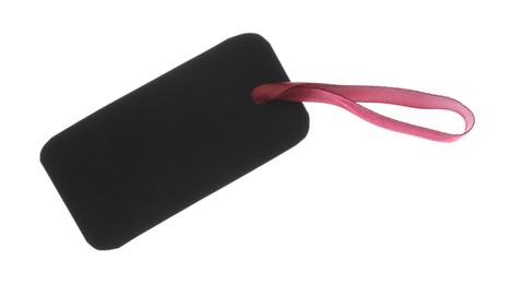 Photo of Blank tag with ribbon isolated on white