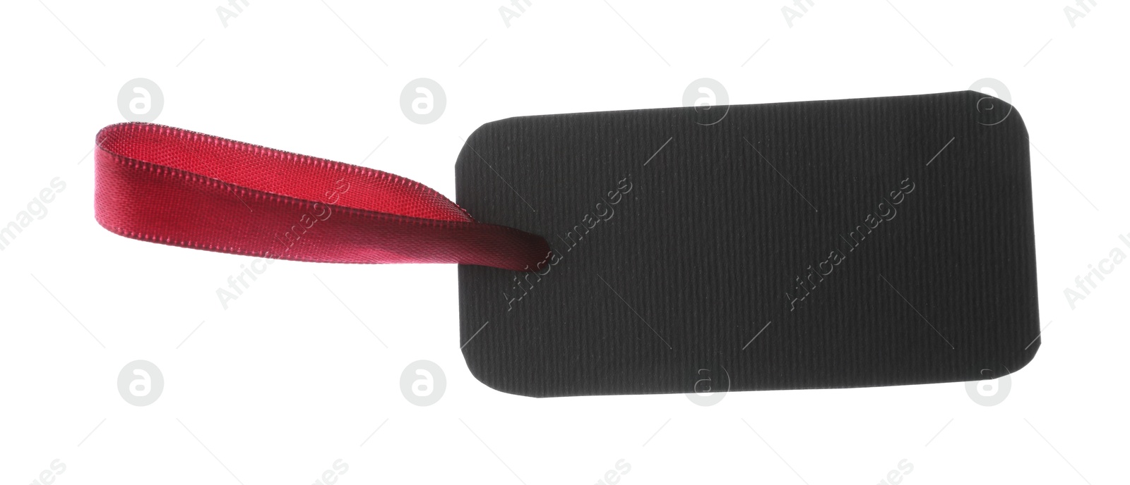Blank tag with ribbon isolated on white Photo of Blank tag with ribbon isolated on white