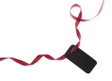 Photo of Blank tag with ribbon isolated on white