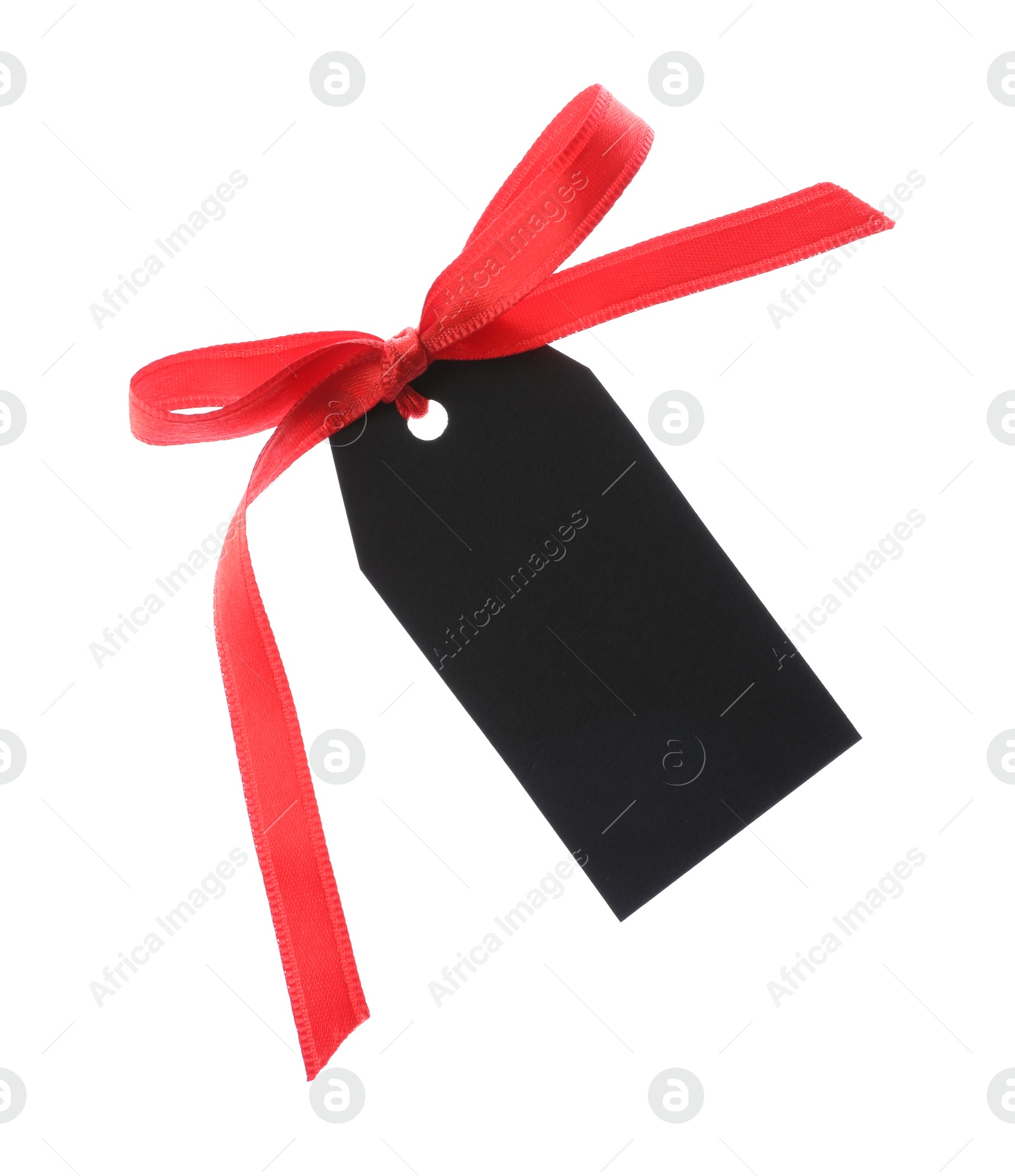 Blank tag with ribbon bow isolated on white Photo of Blank tag with ribbon bow isolated on white