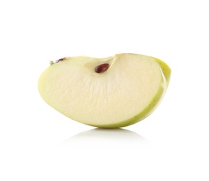Photo of Piece of fresh juicy yellow apple isolated on white