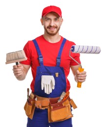 Photo of Professional painter with tools on white background