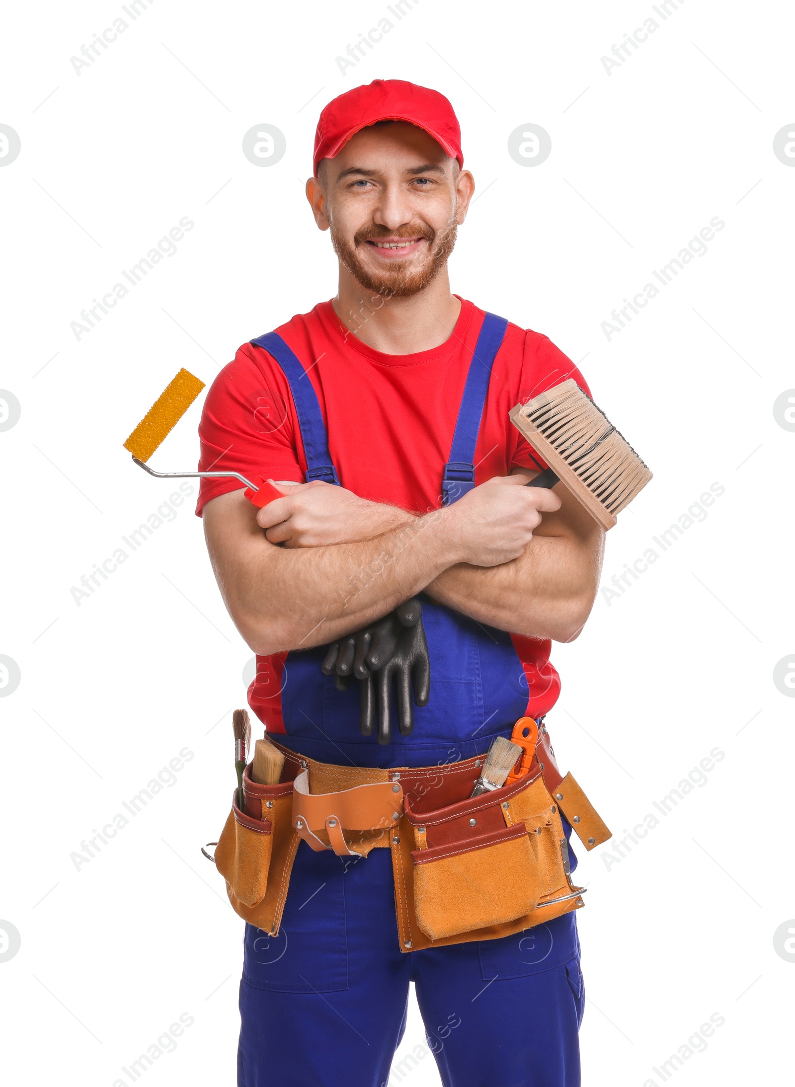 Photo of Professional painter with tools on white background