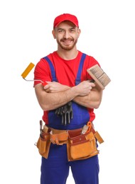 Photo of Professional painter with tools on white background