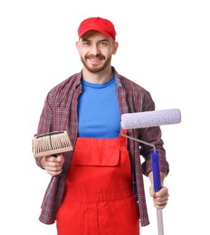 Photo of Professional painter with tools on white background