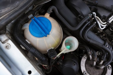 Photo of Windshield washer reservoir with fluid, above view