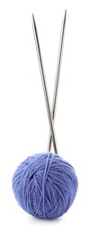 Photo of Ball of blue yarn and knitting needles isolated on white