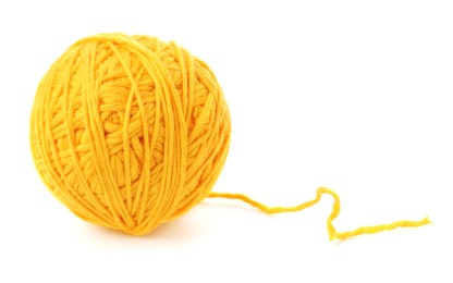 Photo of Ball of yellow yarn isolated on white