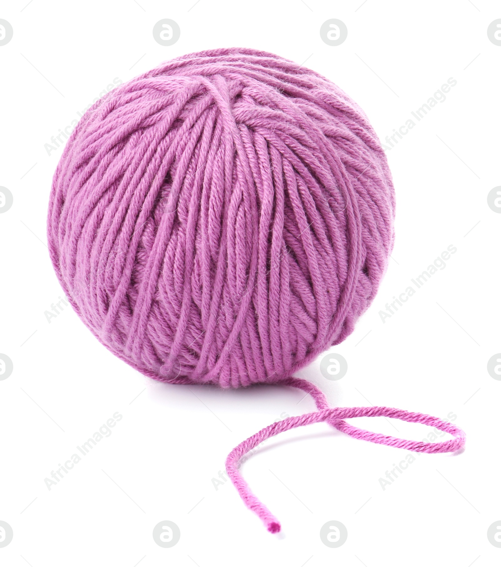 Photo of Ball of violet yarn isolated on white