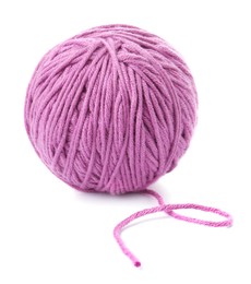 Photo of Ball of violet yarn isolated on white