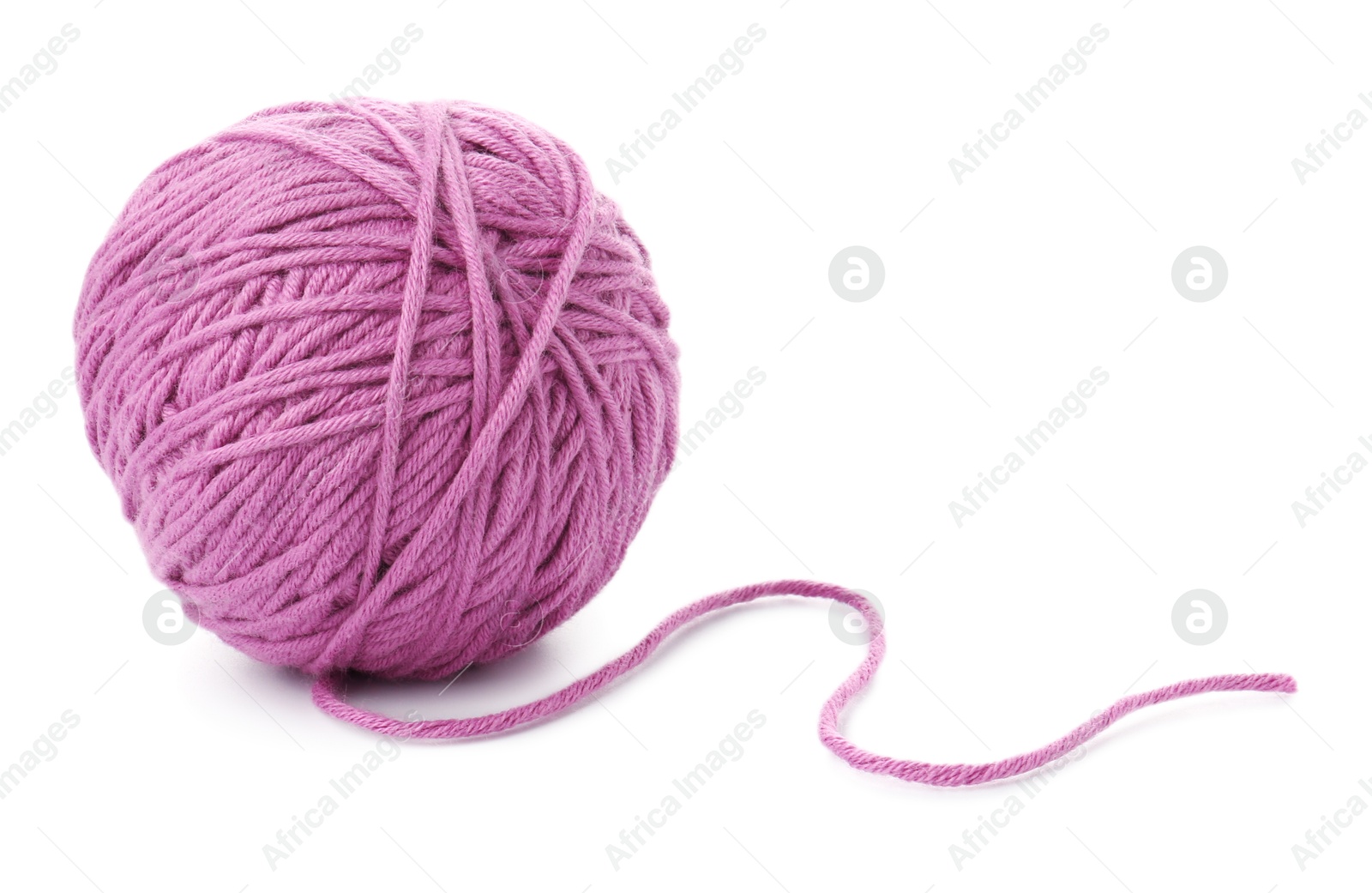 Photo of Ball of violet yarn isolated on white