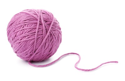 Photo of Ball of violet yarn isolated on white