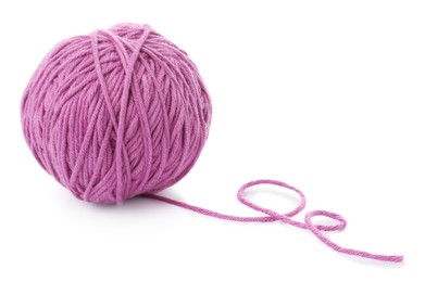 Photo of Ball of violet yarn isolated on white