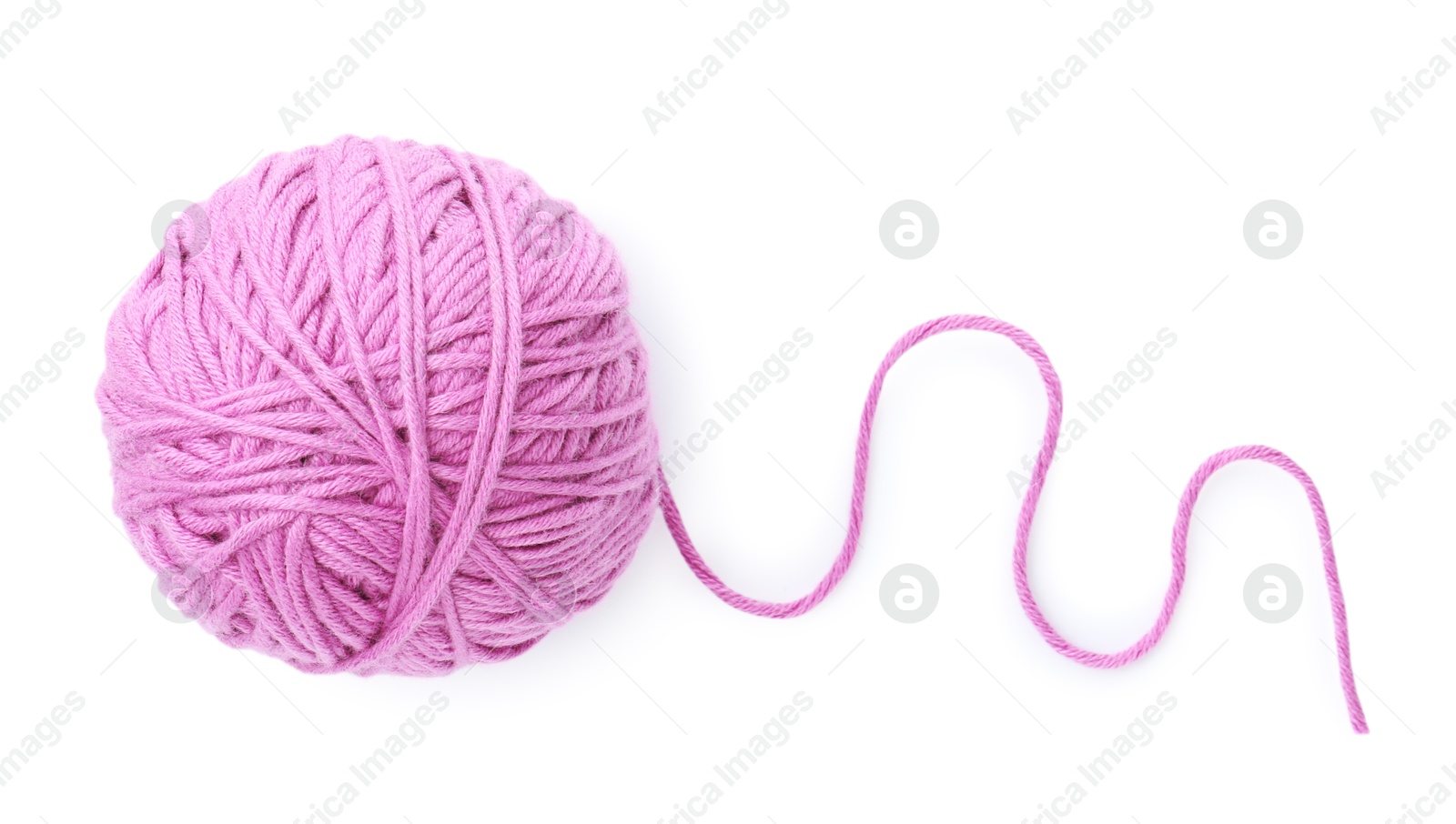 Photo of Ball of violet yarn isolated on white, top view