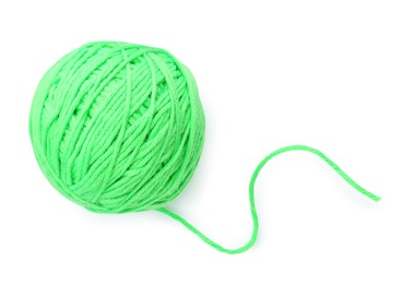 Photo of Ball of light green yarn isolated on white, top view