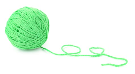 Photo of Ball of light green yarn isolated on white